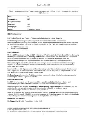 Vorschauseite 1: BGT fördert Theorie und Praxis – Förderpreis in Gedenken an Lothar Kreyssig