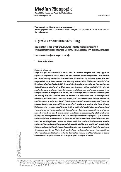 Vorschauseite 1: Digitale Patient:innenschulung: Konzeption eines Erhebungsinstruments für Kompetenzen von Therapeut:innen zur Planung und Umsetzung digitaler Adipositas-Therapie