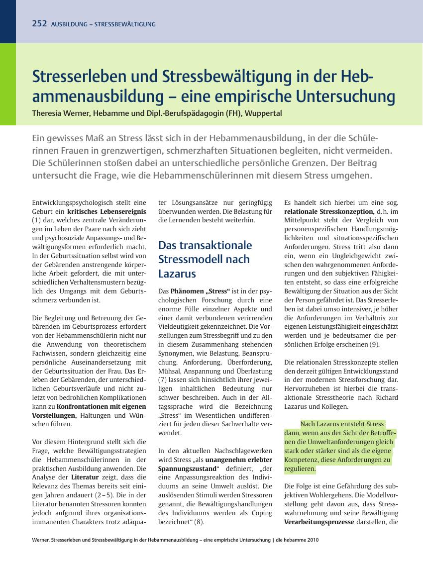 Vorschauseite 1: Stresserleben und Stressbewältigung in der Hebammenausbildung ? eine empirische Untersuchung