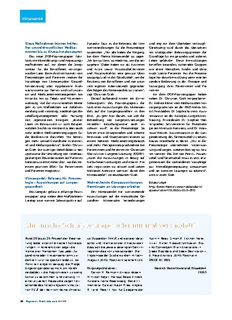 Vorschauseite 2: Lungenärzte zeigen mit neuem Positionspapier, wie Erkrankungen abgemildert und Gesundheitssysteme gestärkt werden