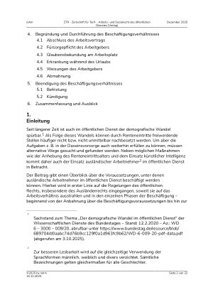Vorschauseite 2: Die Beschäftigung ausländischer Arbeitnehmerinnen und Arbeitnehmer im öffentlichen Dienst