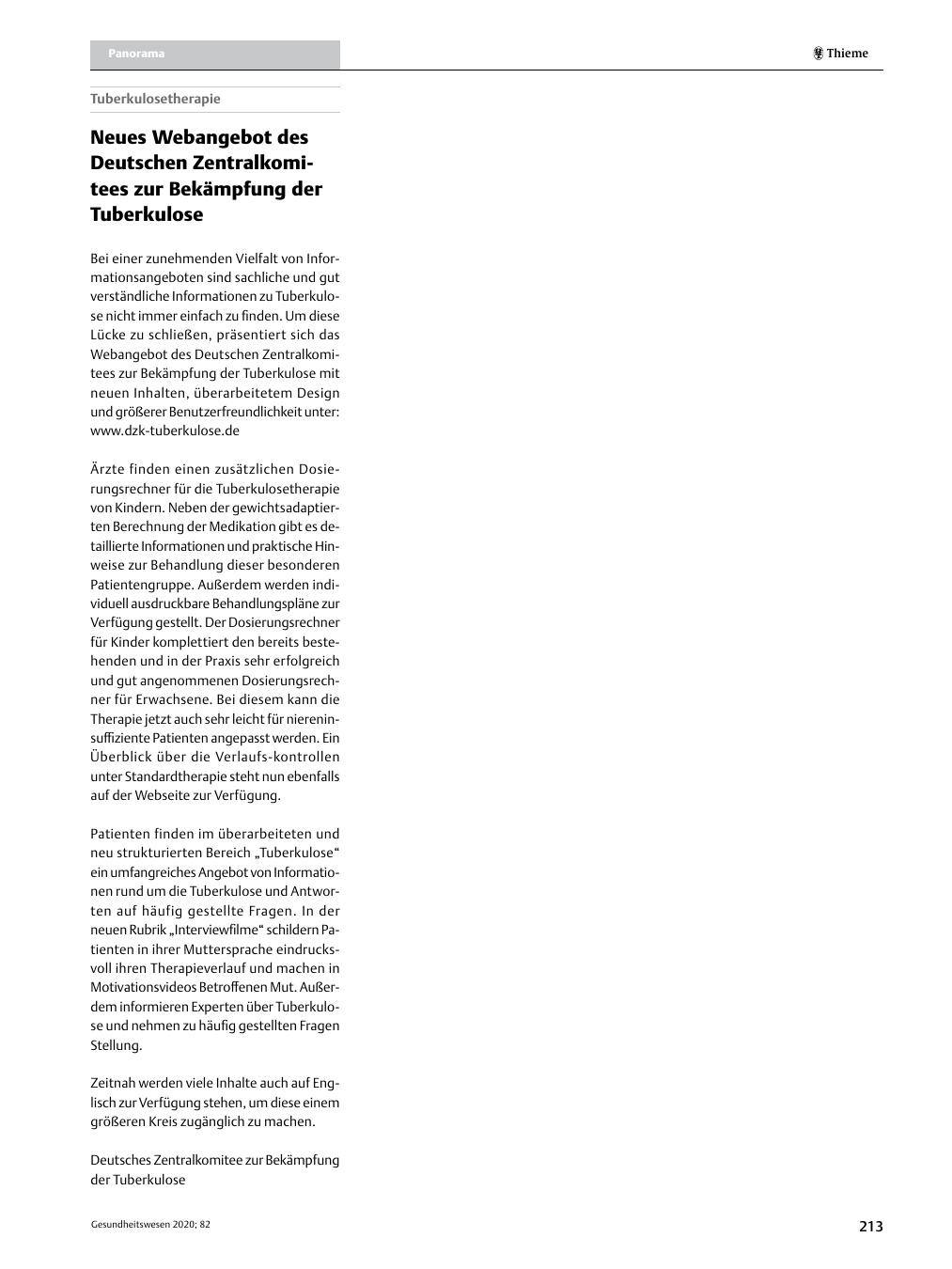 Vorschauseite 1: Neues Webangebot des Deutschen Zentralkomitees zur Bekämpfung der Tuberkulose