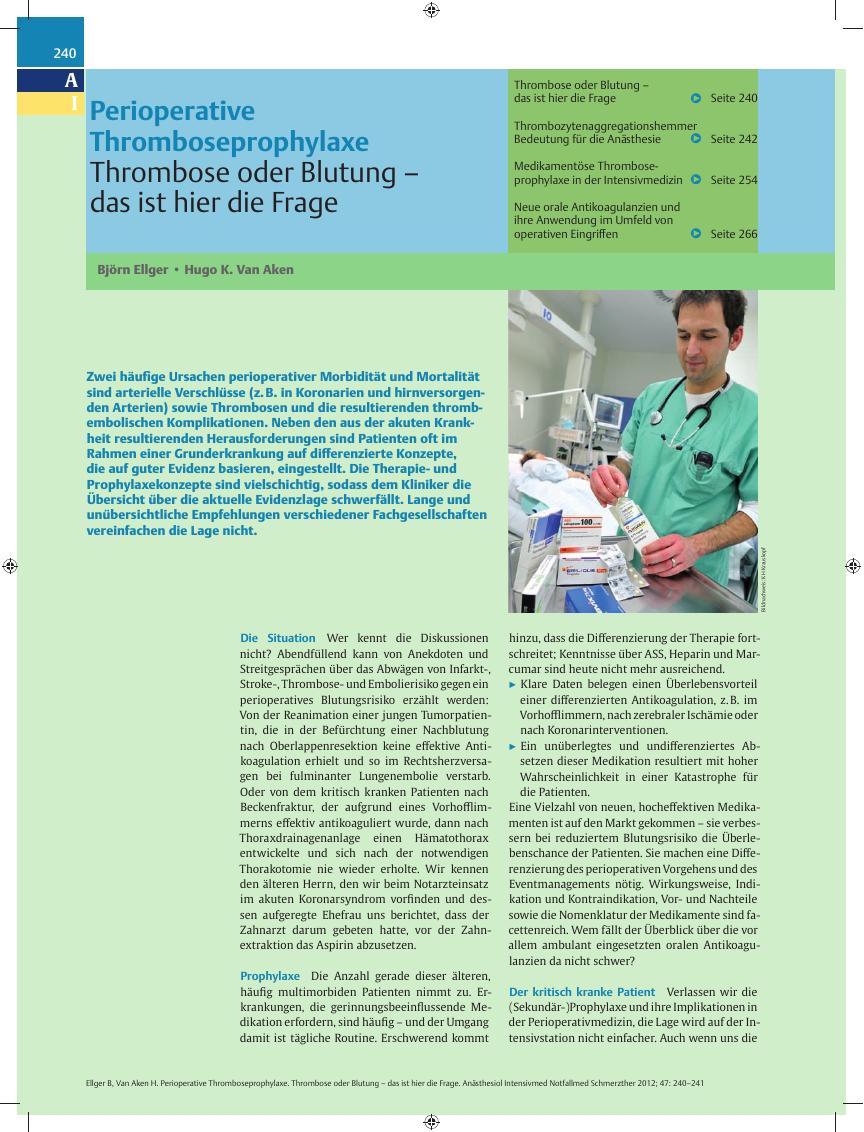 Vorschauseite 1: Perioperative Thromboseprophylaxe – Thrombose oder Blutung – das ist hier die Frage