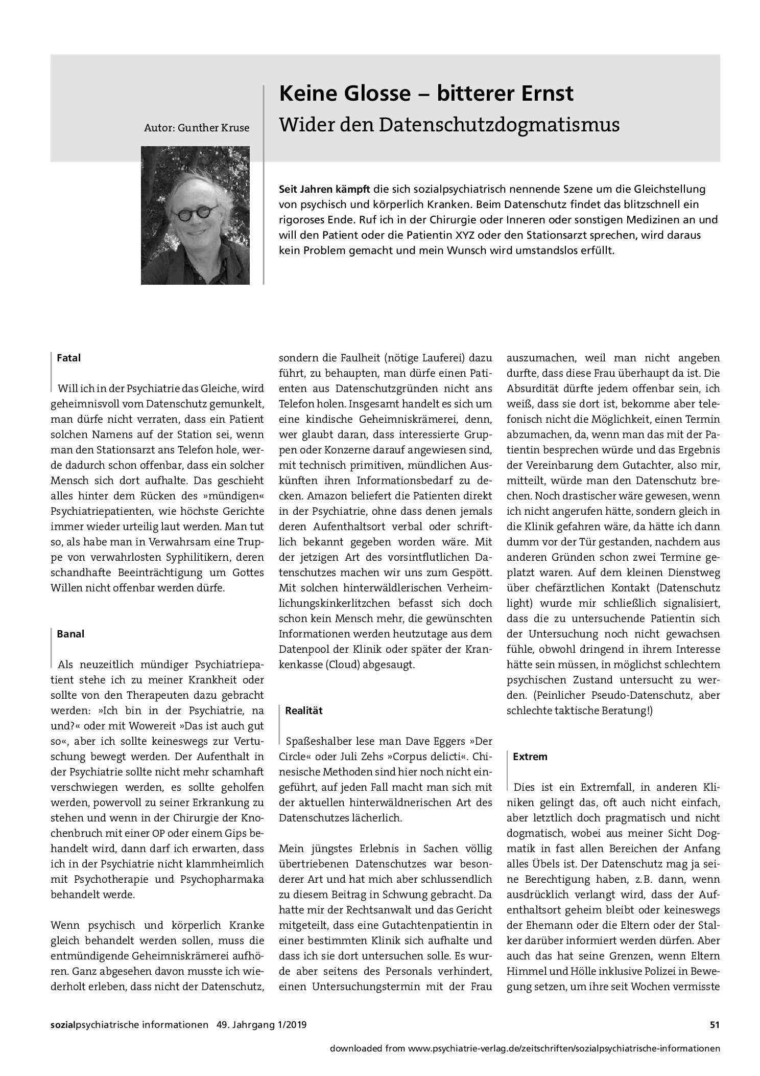 Vorschauseite 1: Keine Glosse – bitterer Ernst. Wider den Datenschutzdogmatismus