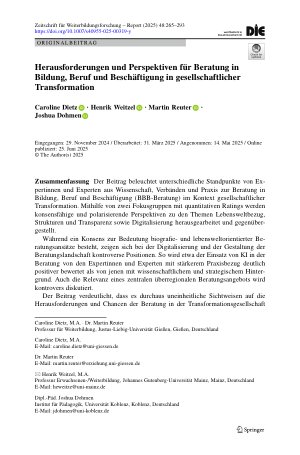 Vorschauseite 1: Herausforderungen und Perspektiven für Beratung in Bildung, Beruf und Beschäftigung in gesellschaftlicher Transformation