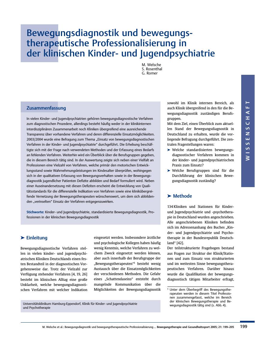Vorschauseite 1: Bewegungsdiagnostik und bewegungstherapeutische Professionalisierung in der klinischen Kinderund Jugendpsychiatrie
