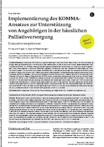 Vorschauseite 1: Implementierung des KOMMA-Ansatzes zur Unterstützung von Angehörigen in der häuslichen Palliativversorgung