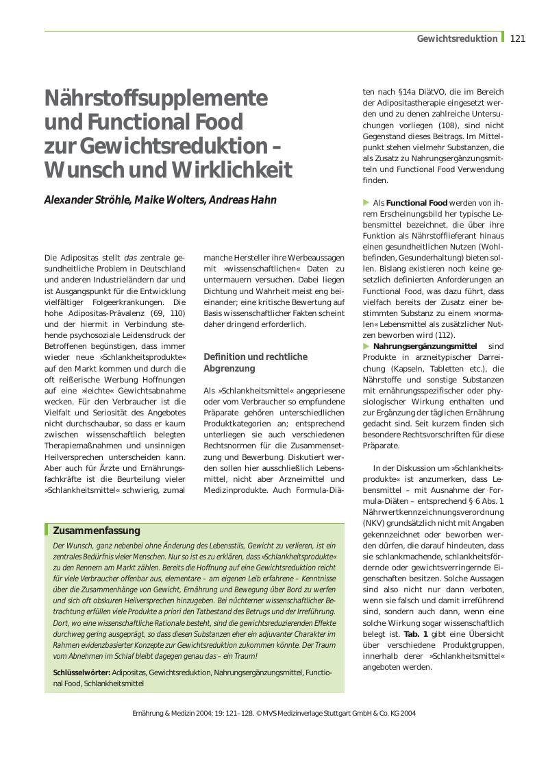 Vorschauseite 1: Nährstoffsupplemente und Functional Food zur Gewichtsreduktion - Wunsch und Wirklichkeit