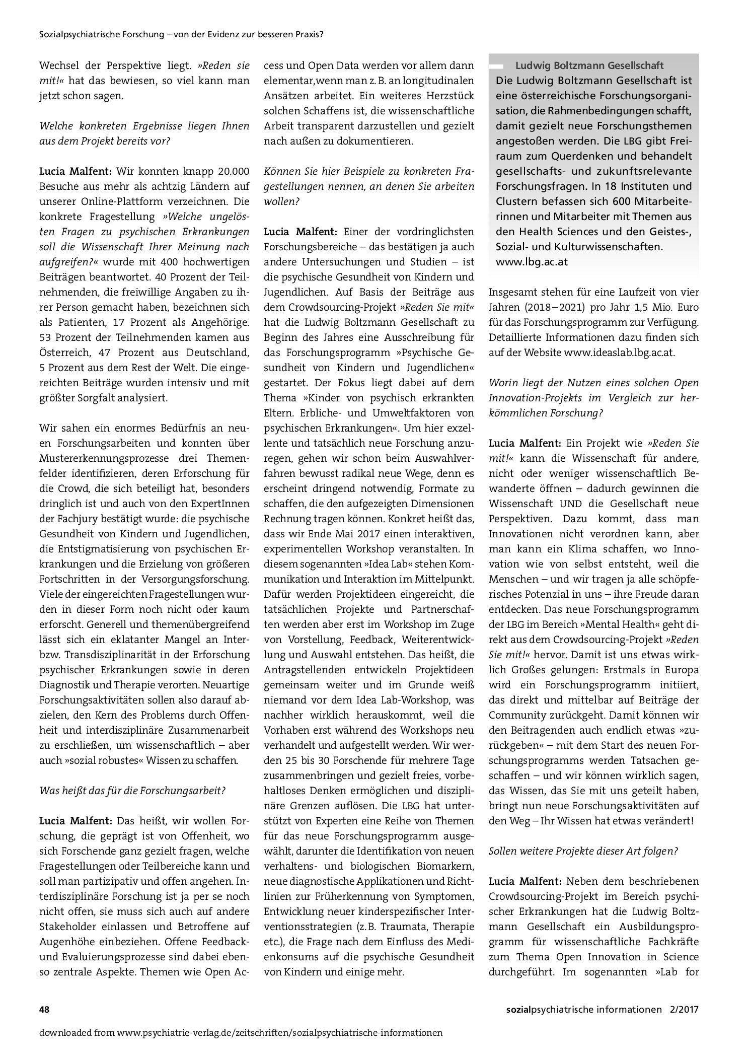 Vorschauseite 2: »Reden Sie mit!« – Das Wissen vieler als Anstoß für neue Forschungsaktivitäten. Eine Initiative der Ludwig Boltzmann Gesellschaft