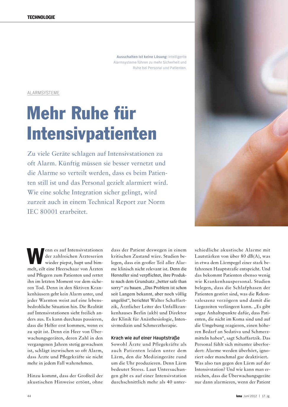 Vorschauseite 1: Mehr Ruhe für Intensivpatienten