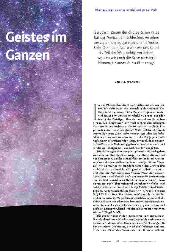 Vorschauseite 2: Der Platz des menschlichen Geistes im kosmischen Ganzen