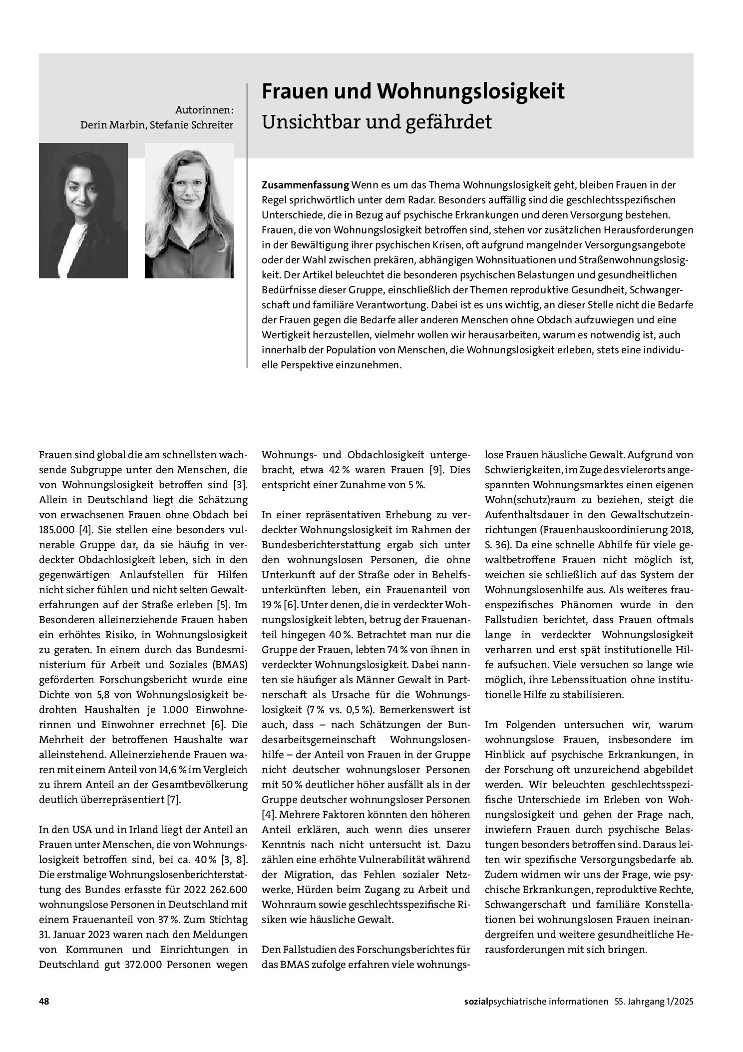 Vorschauseite 1: Frauen und Wohnungslosigkeit: Unsichtbar und gefährdet
