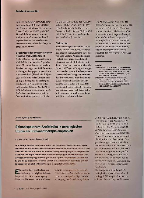 Vorschauseite 1: Schmalspektrum-Antibiotika in norwegischer Studie als Erstlinientherapie empfohlen