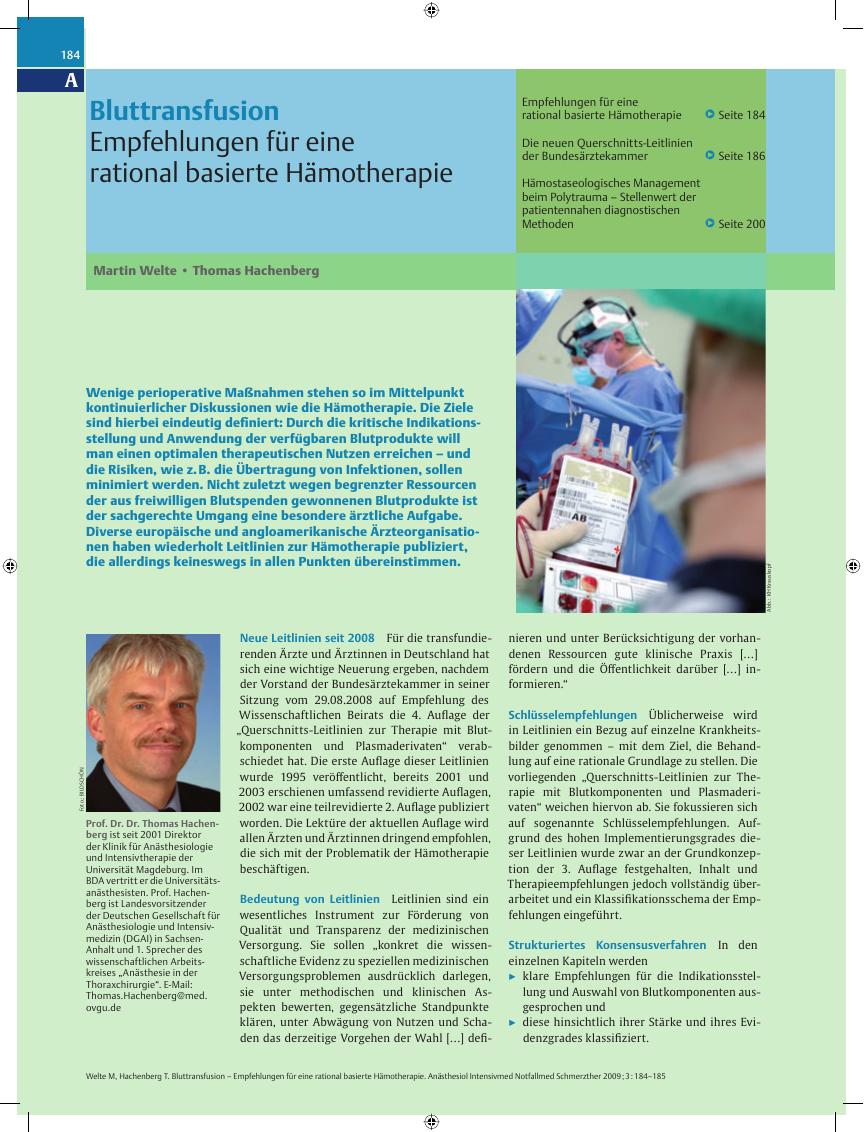 Vorschauseite 1: Empfehlungen für eine rational basierte Hämotherapie