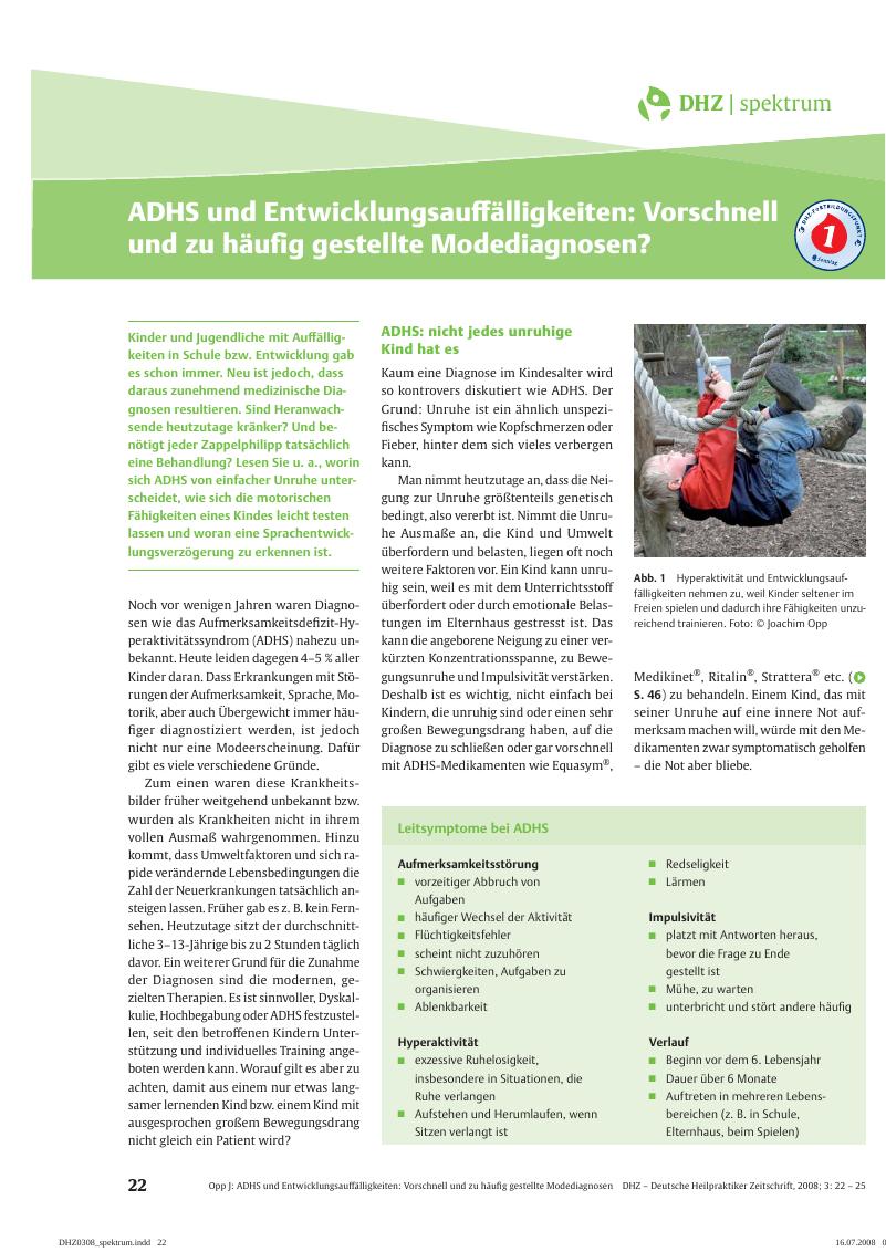 Vorschauseite 1: ADHS und Entwicklungsauffälligkeiten: Vorschnell und zu häufig gestellte Modediagnosen?