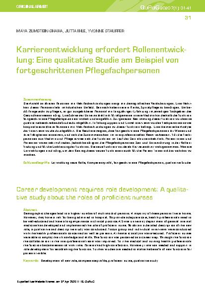 Vorschauseite 1: Karriereentwicklung erfordert Rollenentwicklung: Eine qualitative Studie am Beispiel von fortgeschrittenen Pflegefachpersonen