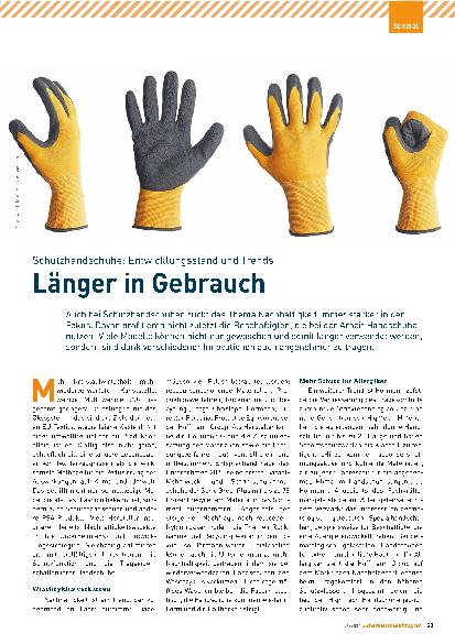 Vorschauseite 1: Schutzhandschuhe: Entwicklungsstand und Trends - Länger in Gebrauch