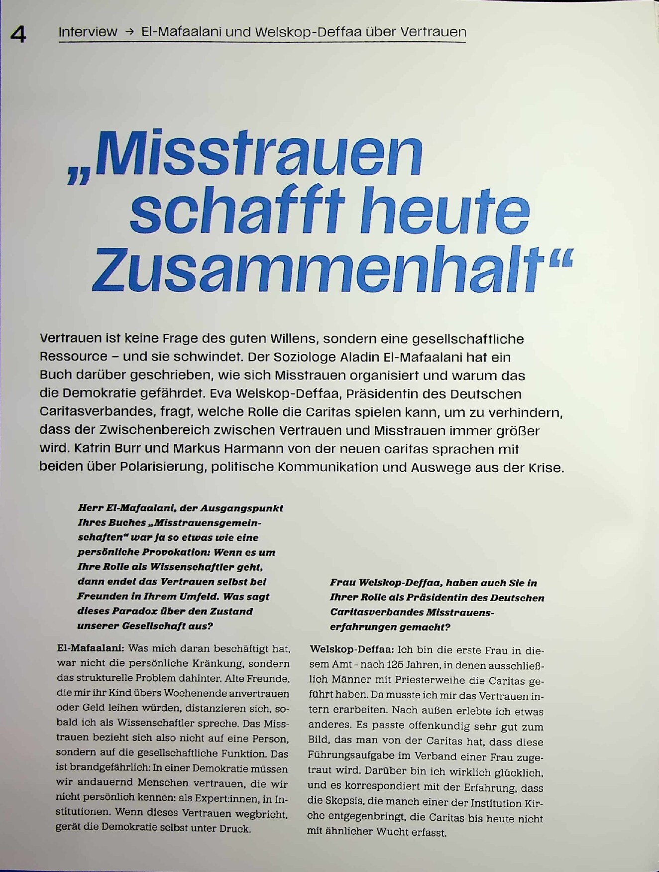 Vorschauseite 1: „Misstrauen schafft heute Zusammenhalt“