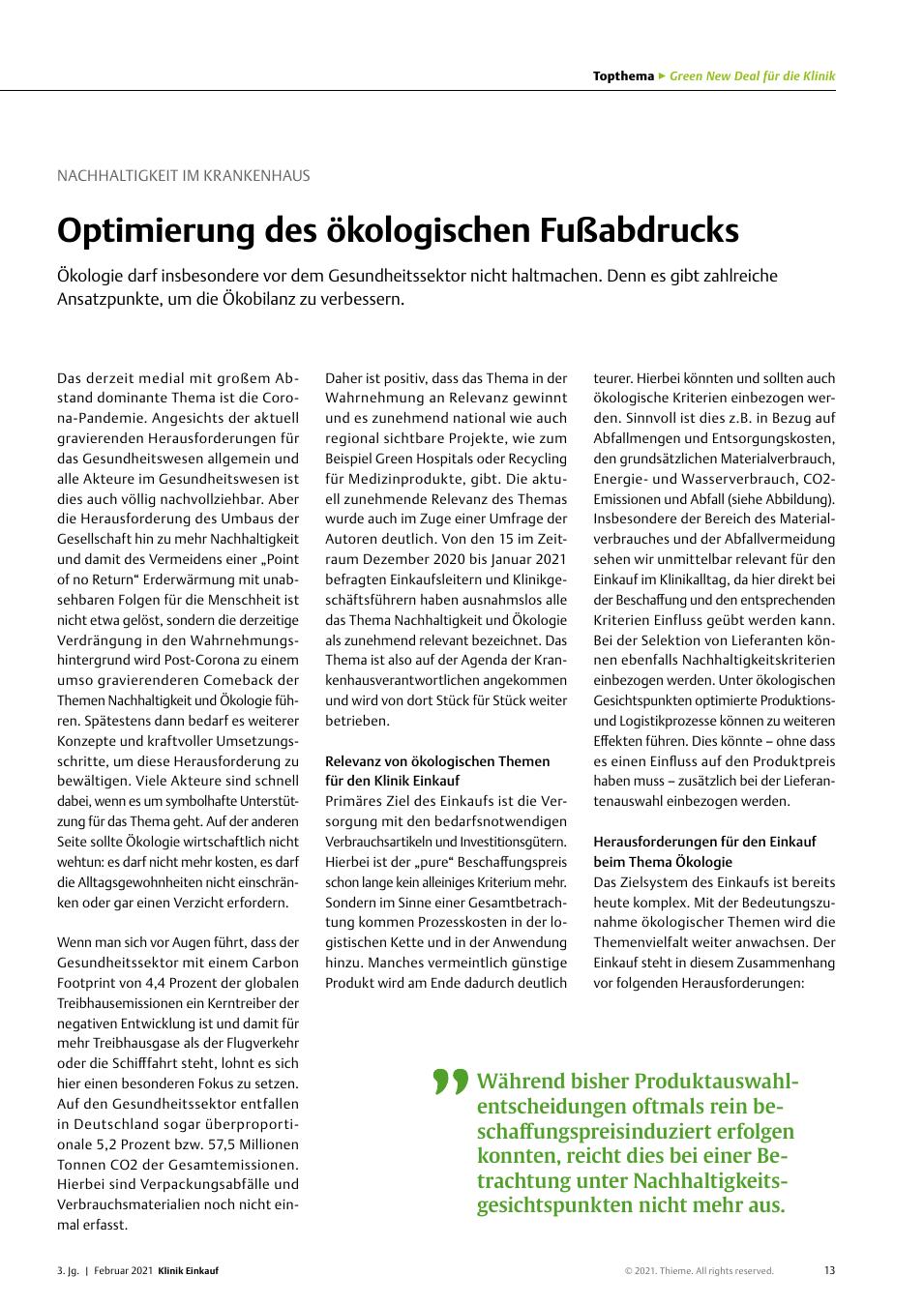 Vorschauseite 1: Nachhaltigkeit im Krankenhaus: Optimierung des ökologischen Fußabdrucks