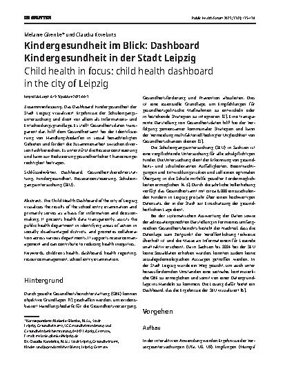 Vorschauseite 1: Kindergesundheit im Blick: Dashboard Kindergesundheit in der Stadt Leipzig
