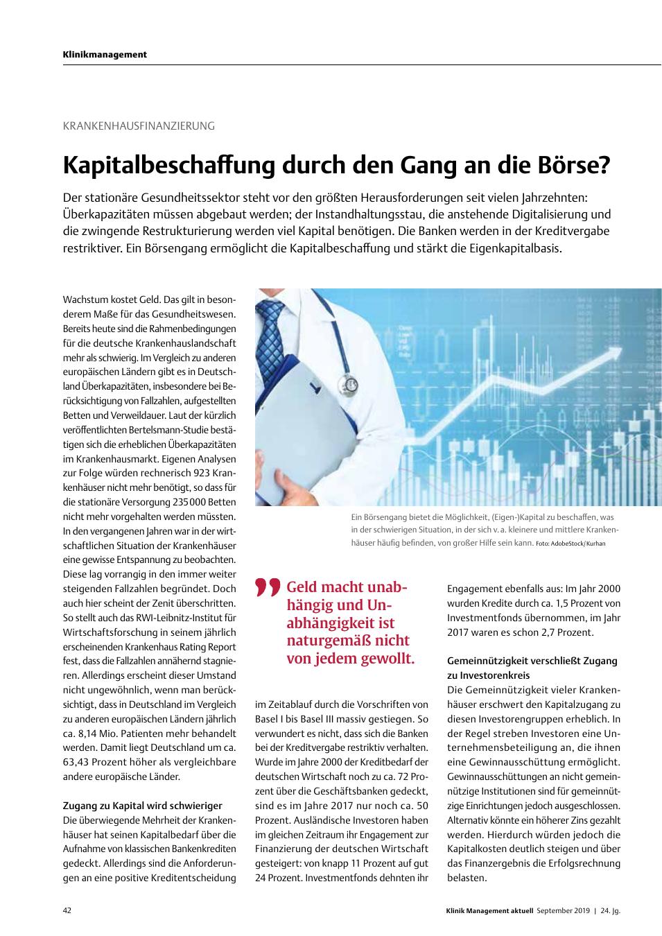 Vorschauseite 1: Krankenhausfinanzierung: Kapitalbeschaffung durch den Gang an die Börse?