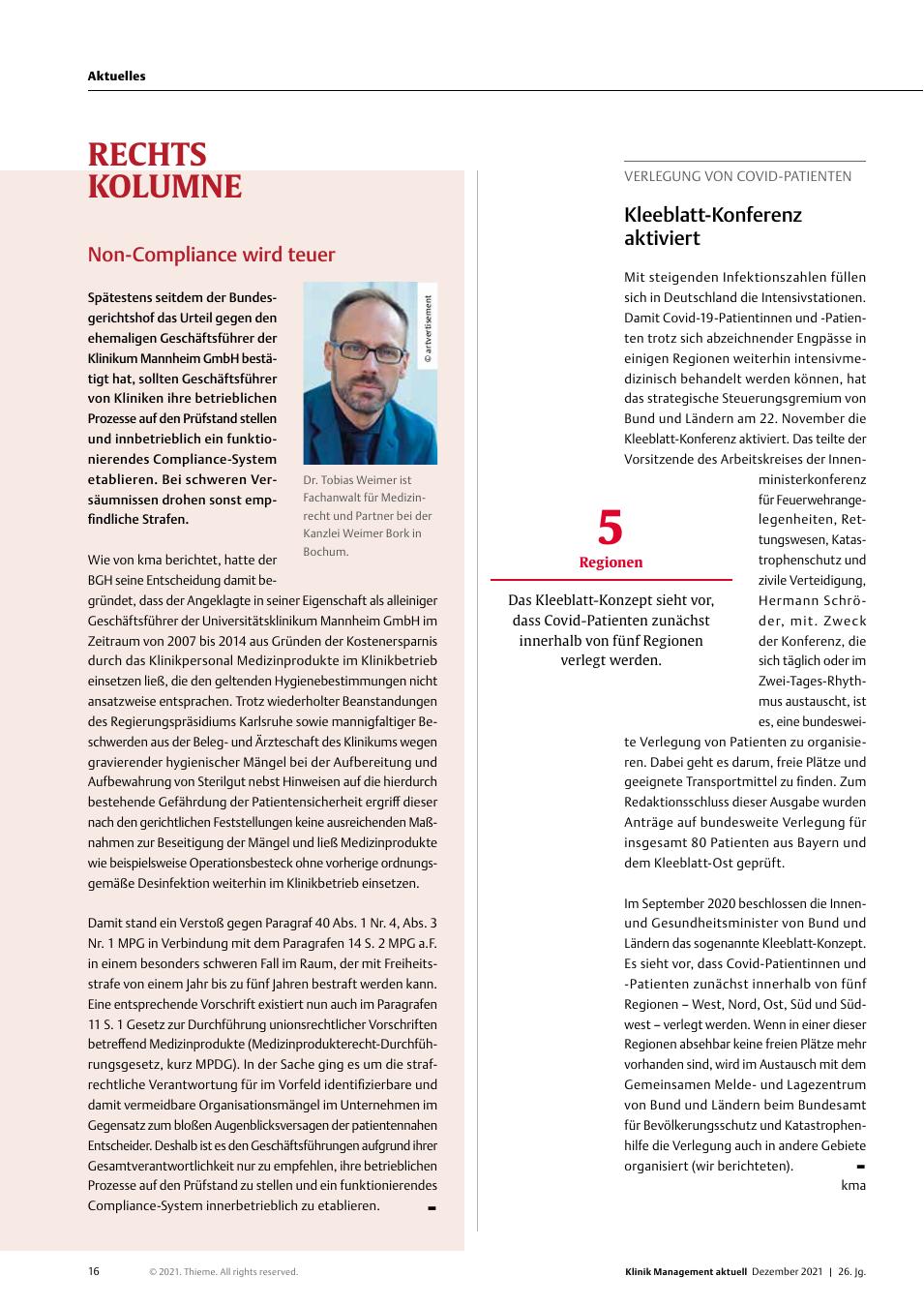 Vorschauseite 1: Rechtskolumne: Non-Compliance wird teuer