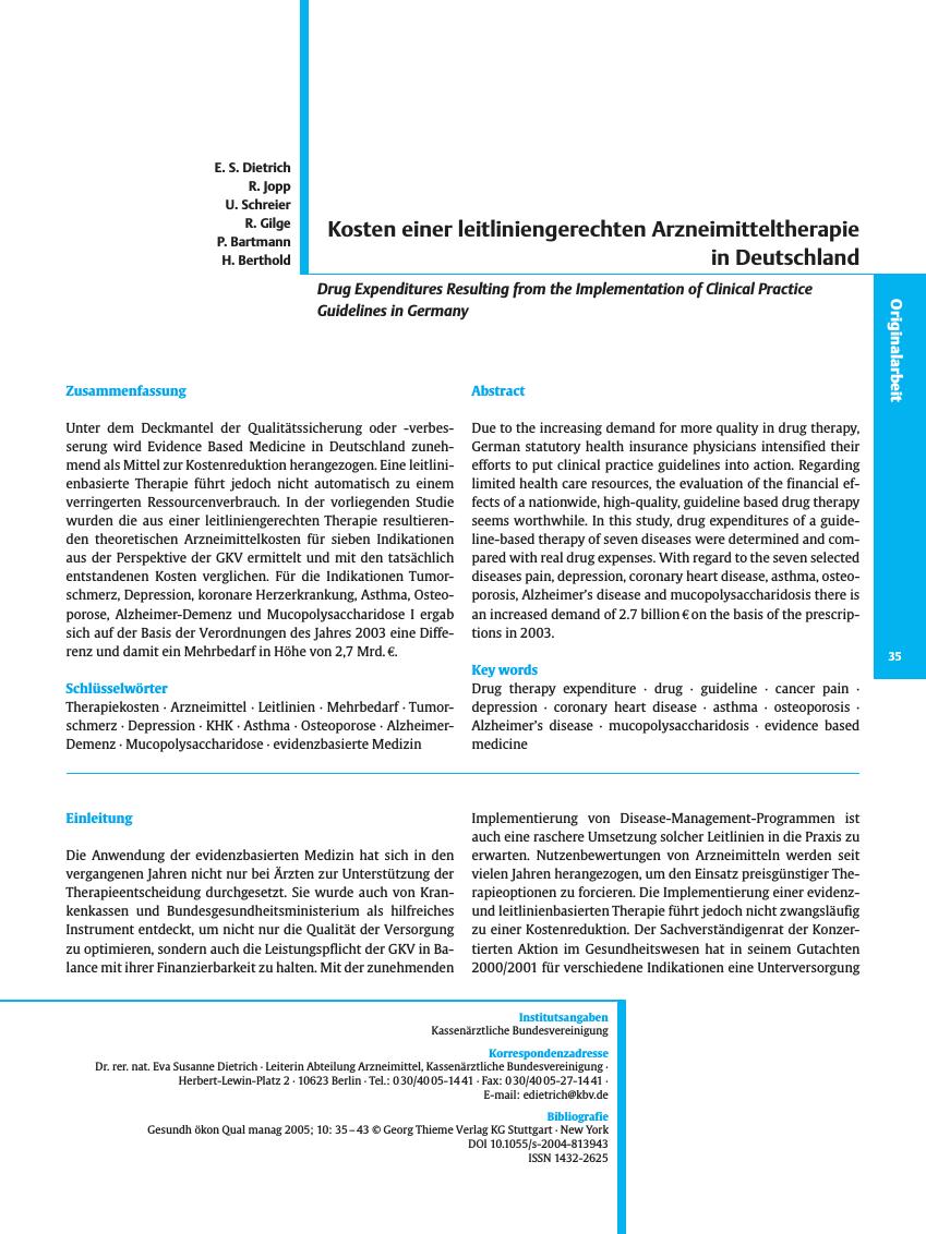 Vorschauseite 1: Kosten einer leitliniengerechten Arzneimitteltherapie in Deutschland