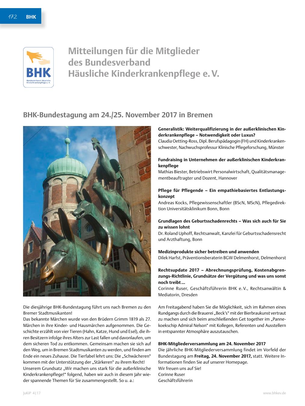 Vorschauseite 1: Mitteilungen für die Mitglieder des Bundesverband Häusliche Kinderkrankenpflege e. V.