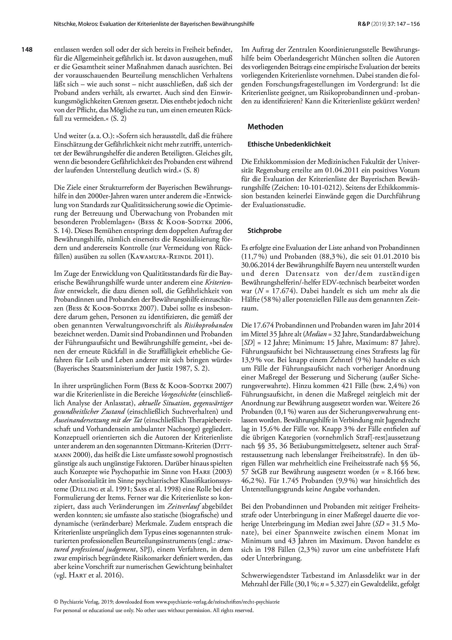 Vorschauseite 2: Evaluation der Kriterienliste der Bayerischen Bewährungshilfe: Die aktuarische Skala für Risikoprobandinnen und -probanden im Ambulanzbereich (ARPA)