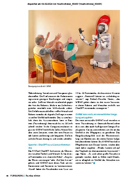 Vorschauseite 3: Pflegeassistenzroboter GARMI wird zum echten Alltagshelfer