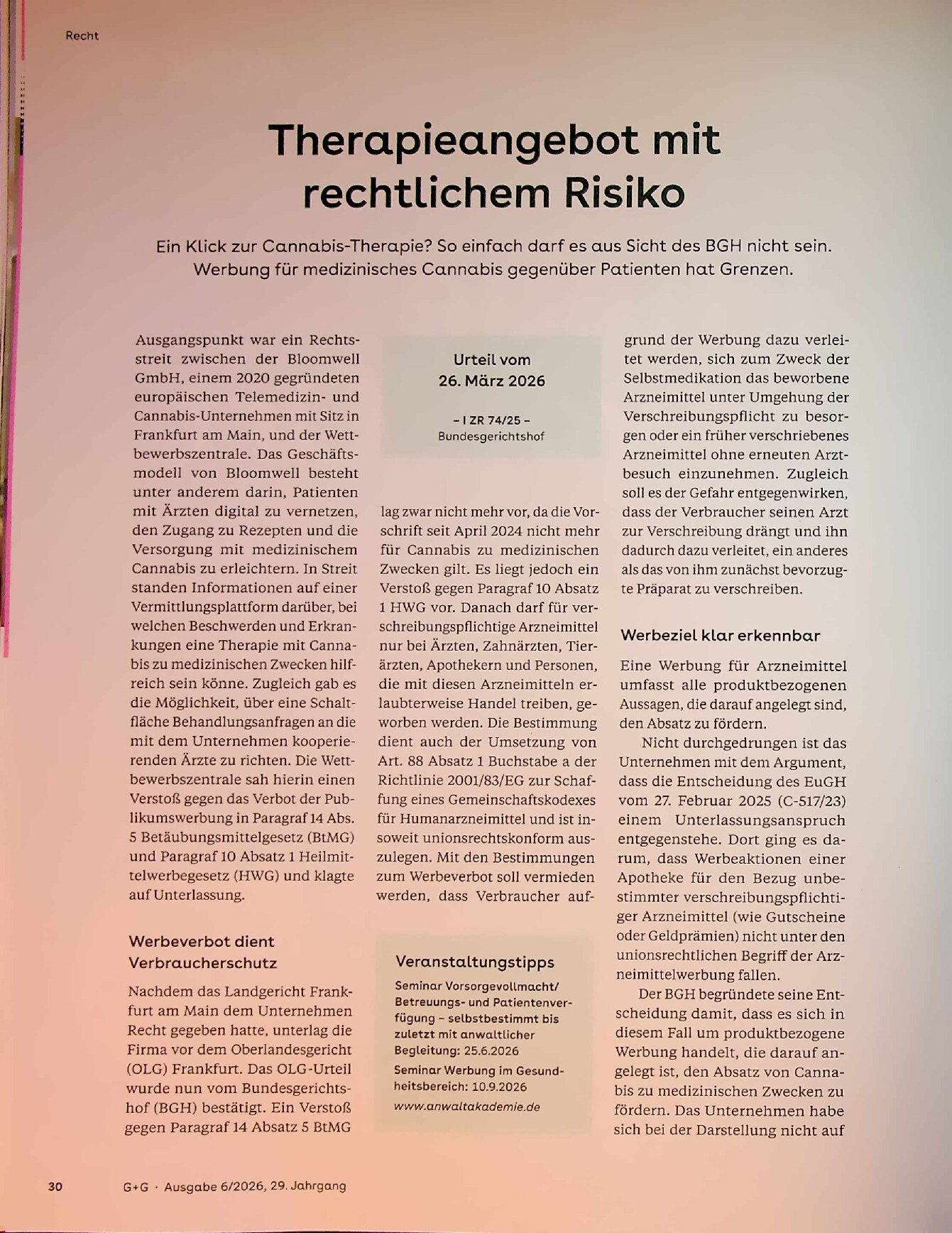 Vorschauseite 1: Therapieangebot mit rechtlichem Risiko