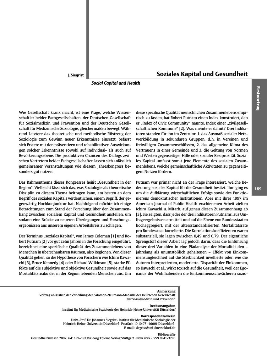 Vorschauseite 1: Soziales Kapital und Gesundheit