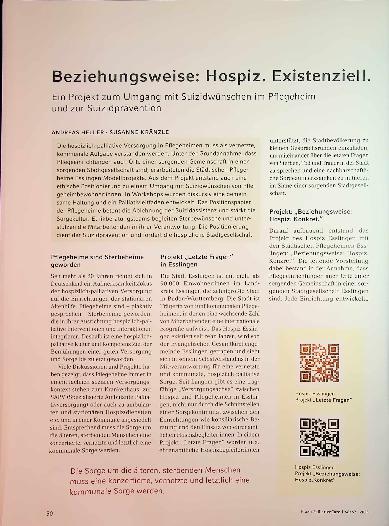 Vorschauseite 1: Beziehungsweise: Hospiz. Existenziell Ein Projekt zum Umgang mitSuizidwünschen im Pflegeheim und zur Suizidprävention