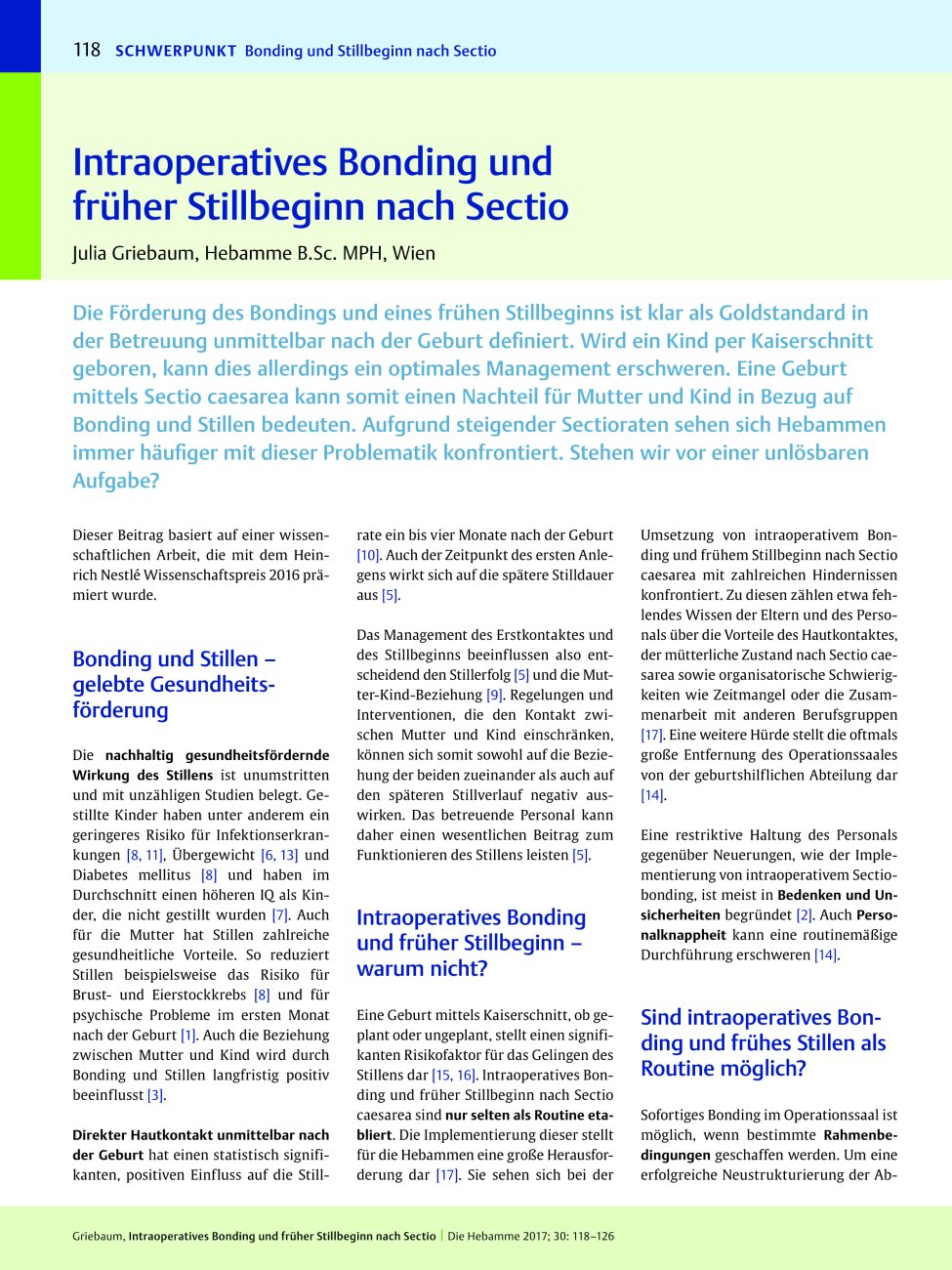 Vorschauseite 1: Intraoperatives Bonding und früher Stillbeginn nach Sectio