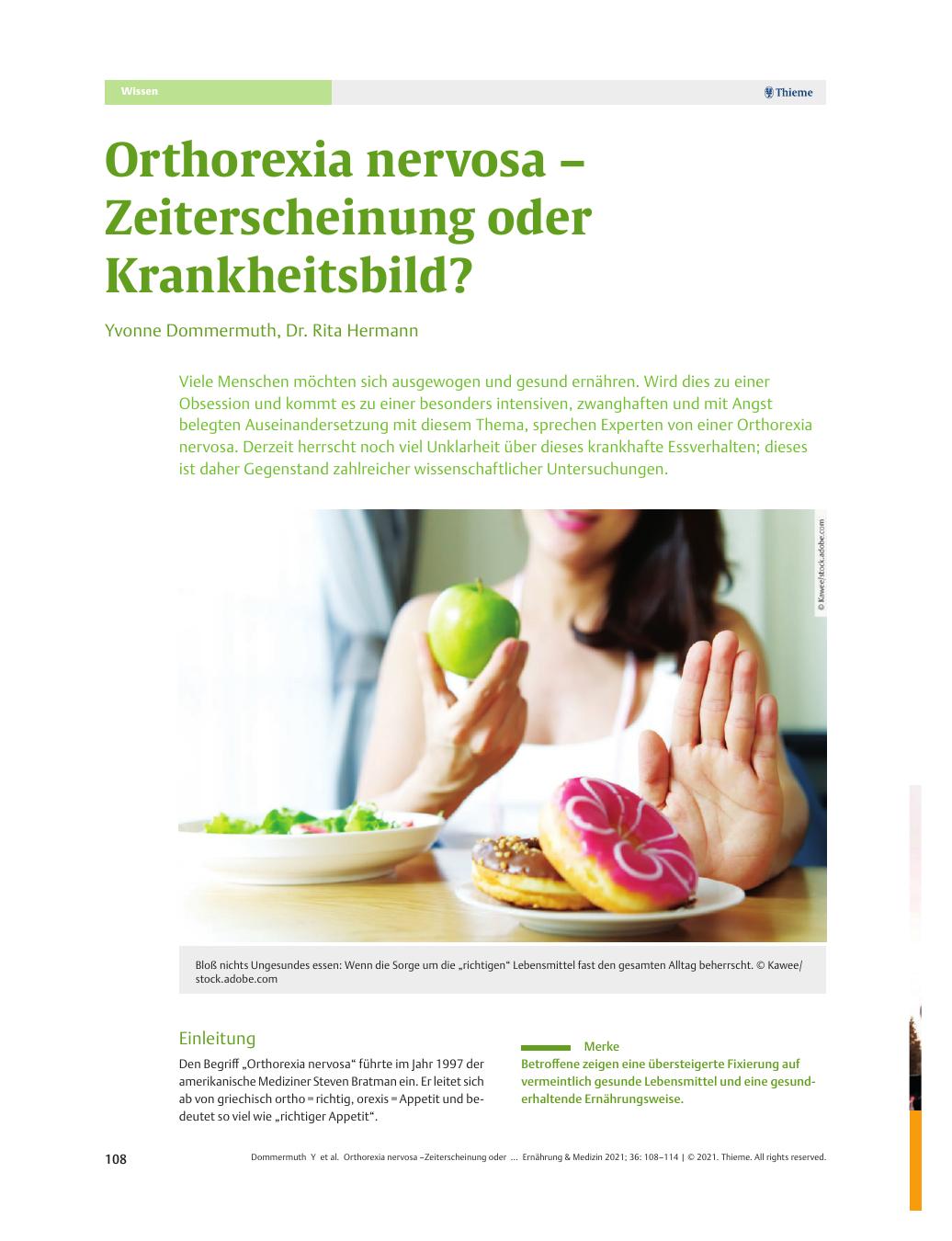 Vorschauseite 1: Orthorexia nervosa – Zeiterscheinung oder Krankheitsbild?