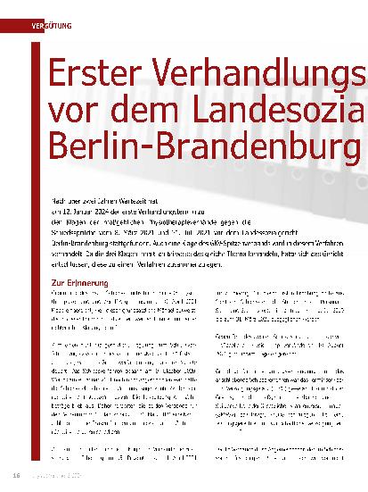 Vorschauseite 1: Erster Verhandlungstermin vor dem Landessozialgericht Berlin-Brandenburg
