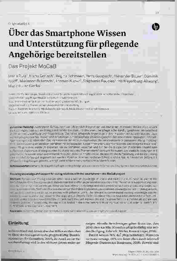 Vorschauseite 1: Über das Smartphone Wissen und Unterstützung für pflegende Angehörige bereitstellen - Das Projekt MoCaB