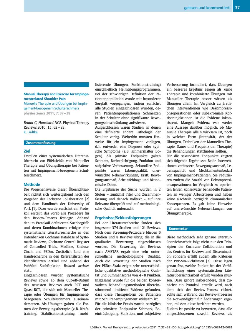 Vorschauseite 1: Manual Therapy and Exercise for Impingementrelated Shoulder Pain