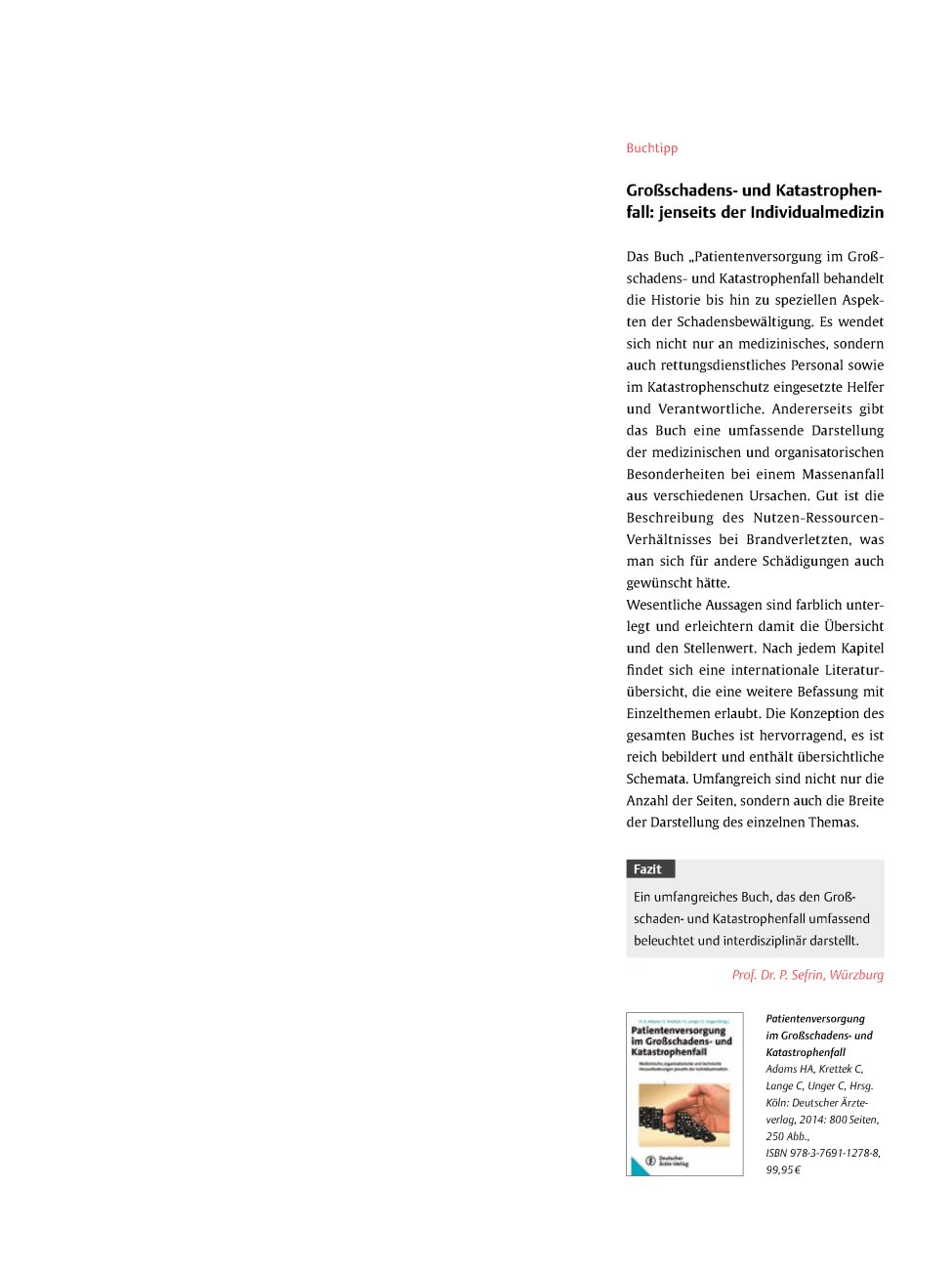 Vorschauseite 1: Buchtipp? Großschadensund Katastrophenfall: jenseits der Individualmedizin