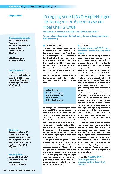 Vorschauseite 1: Rückgang von KRINKO-Empfehlungen der Kategorie IA: Eine Analyse der möglichen Gründe