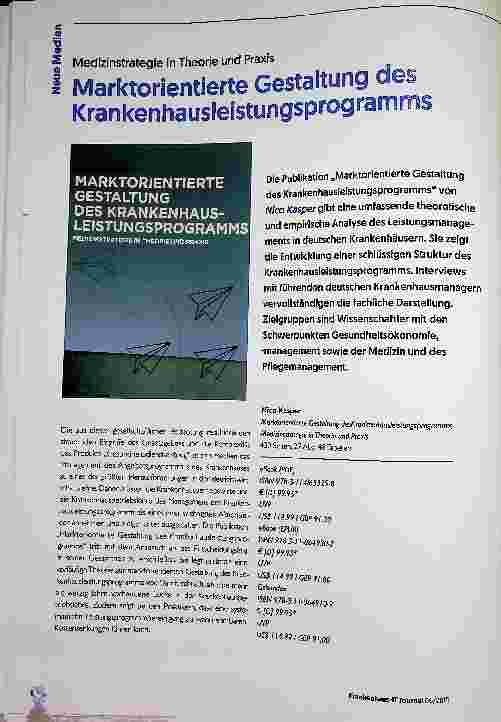 Vorschauseite 1: Medizinstrategie in Theorie und Praxis Marktorientierte Gestaltung des Krankenhausleistungsprogramms