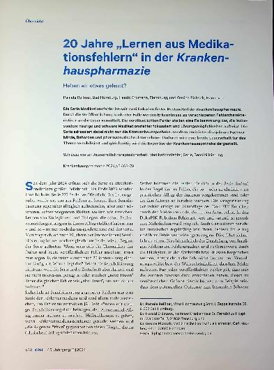 Vorschauseite 1: 20 Jahre „Lernen aus Medikationsfehlern“ in der Krankenhauspharmazie