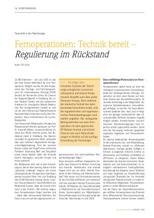 Vorschauseite 1: Fernoperationen: Technik bereit – Regulierung im Rückstand
