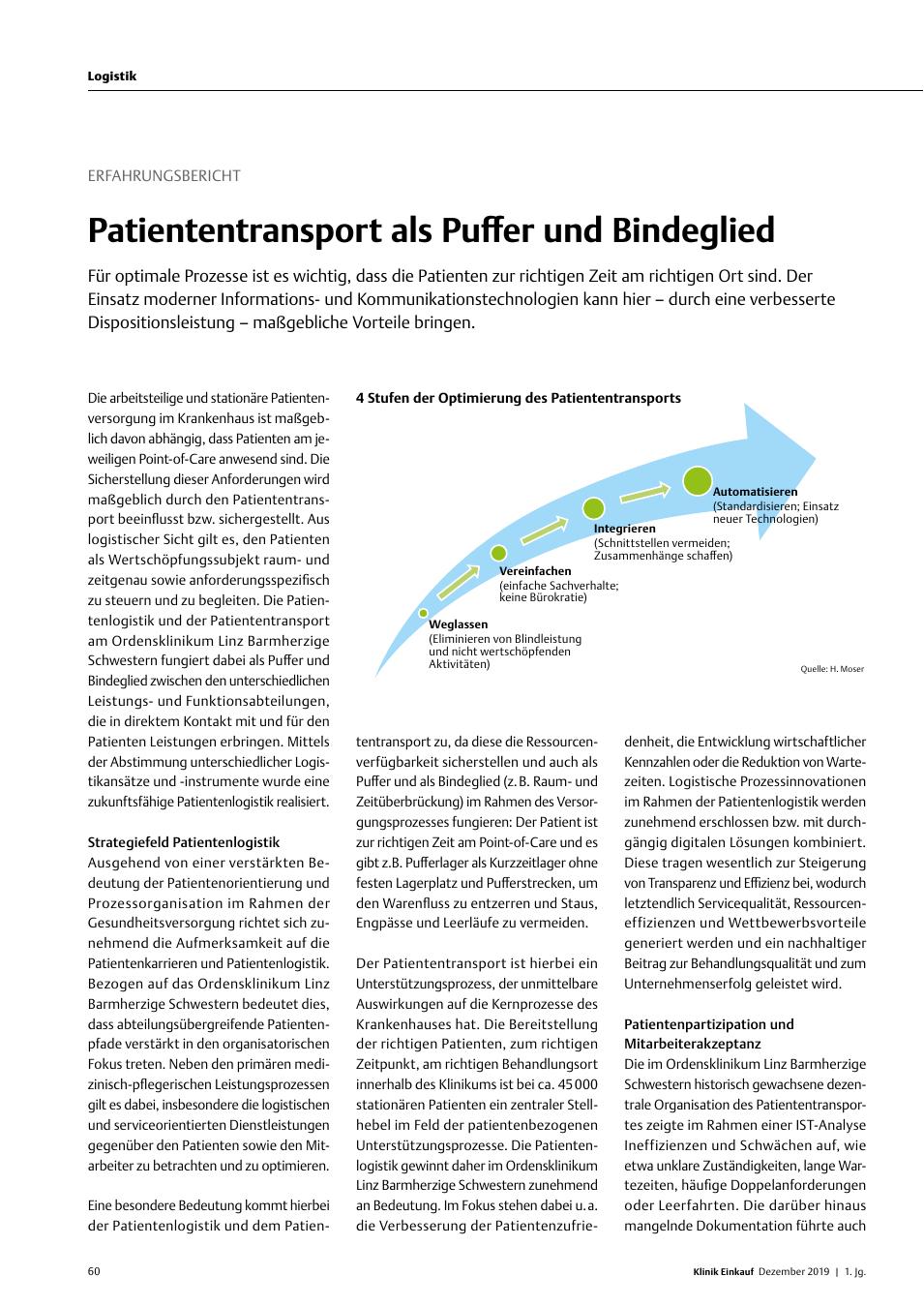 Vorschauseite 1: Erfahrungsbericht: Patiententransport als Puffer und Bindeglied