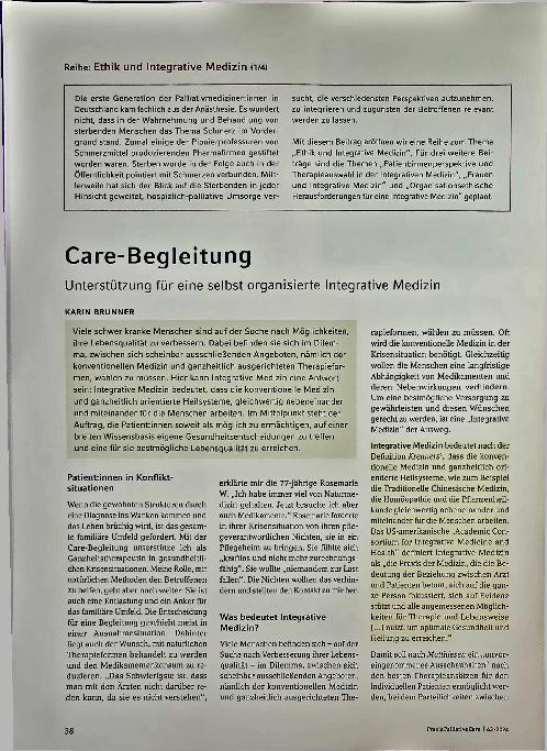 Vorschauseite 1: Care-Begleitung: Unterstützung für eine selbstorganisierte Integrative Medizin