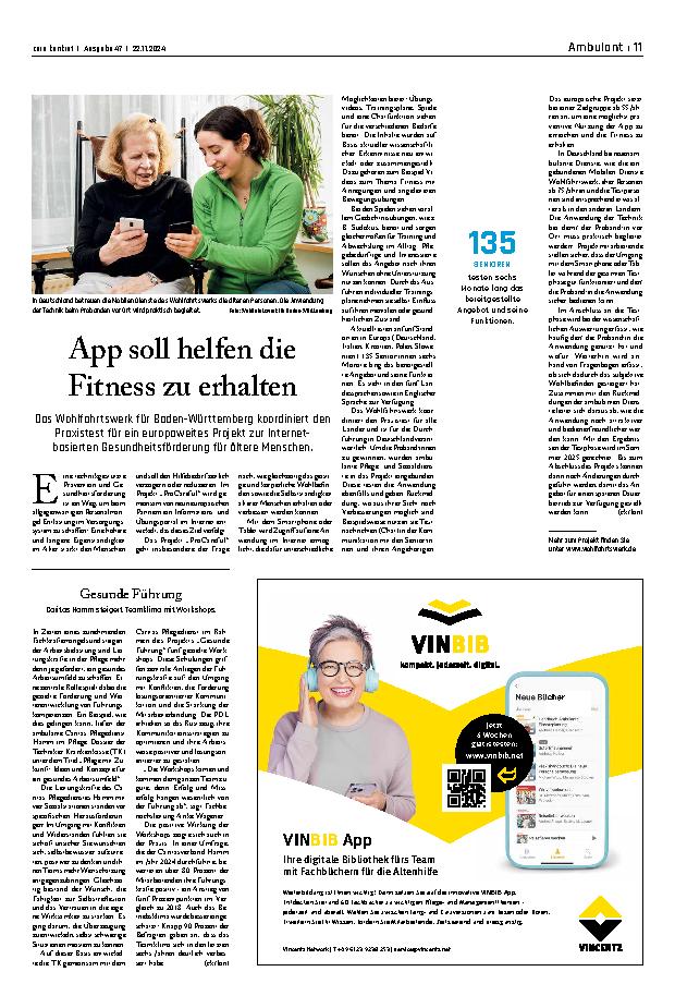 Vorschauseite 1: Die App soll helfen, die Fitness zu erhalten.