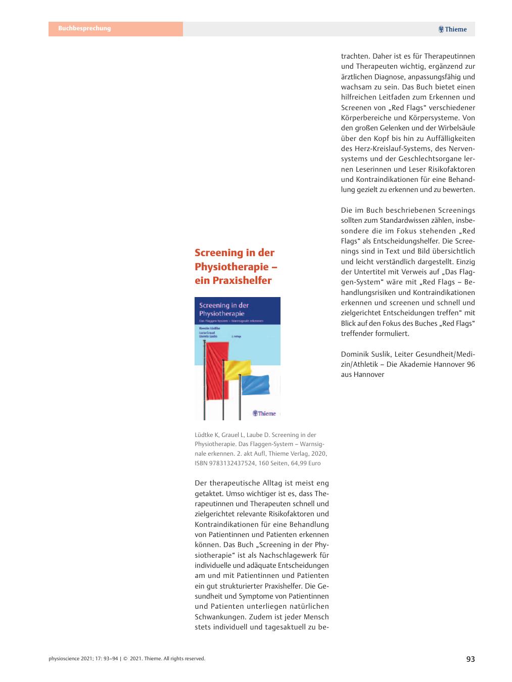 Vorschauseite 1: Screening in der Physiotherapie – ein Praxishelfer