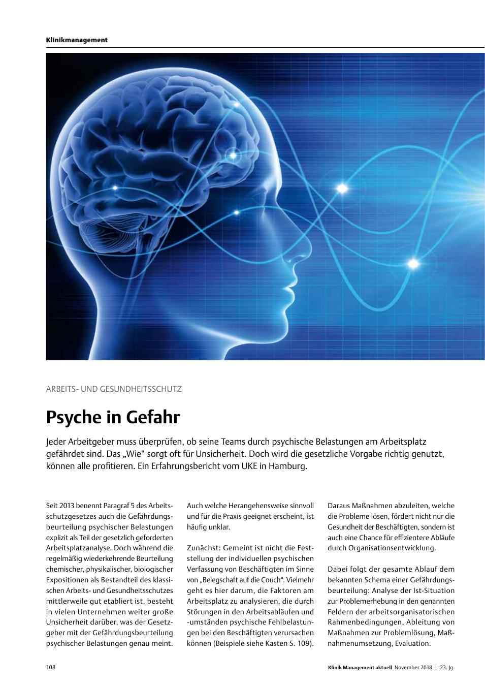 Vorschauseite 1: Arbeitsund Gesundheitsschutz: Psyche in Gefahr
