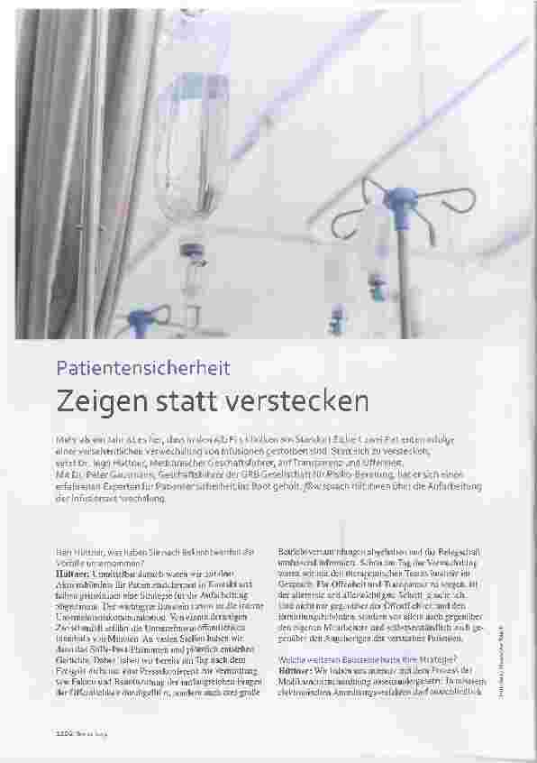 Vorschauseite 1: Patientensicherheit Zeigen statt verstecken