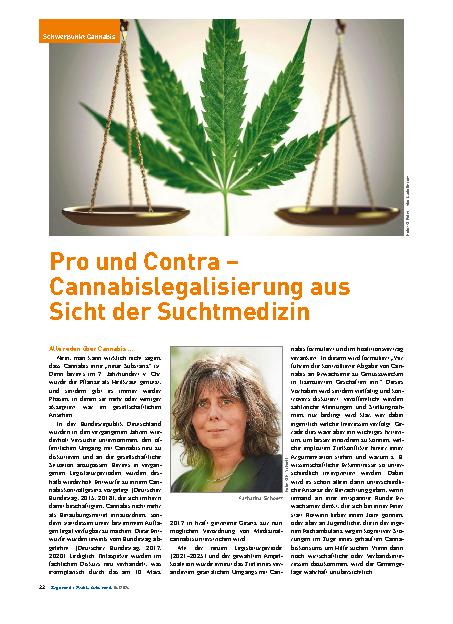 Vorschauseite 1: Pro und Contra – Cannabislegalisierung aus Sicht der Suchtmedizin
